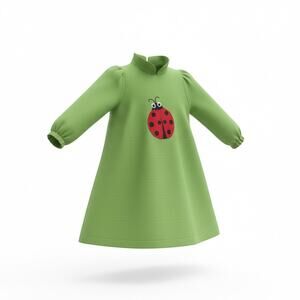 Precious Kids Girls 6X Green Corduroy Ladybug Dress Button Back Long Sleeve